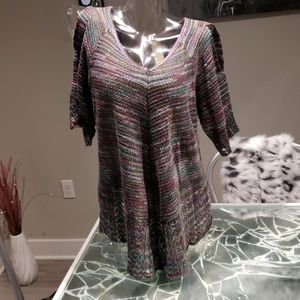 Multi Colored Cold Shoulder Sweater